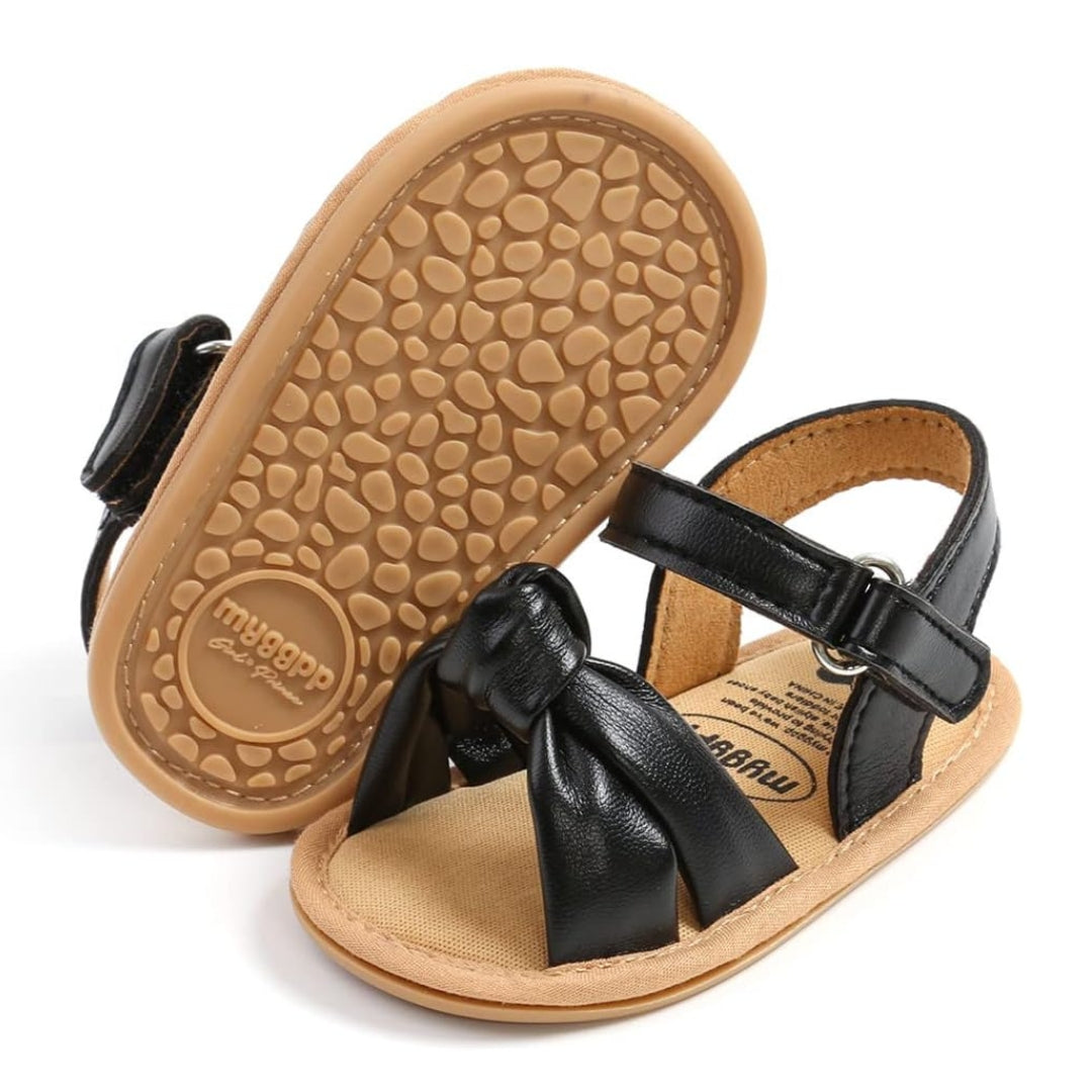 Sandalias Moño de Cuero Negro