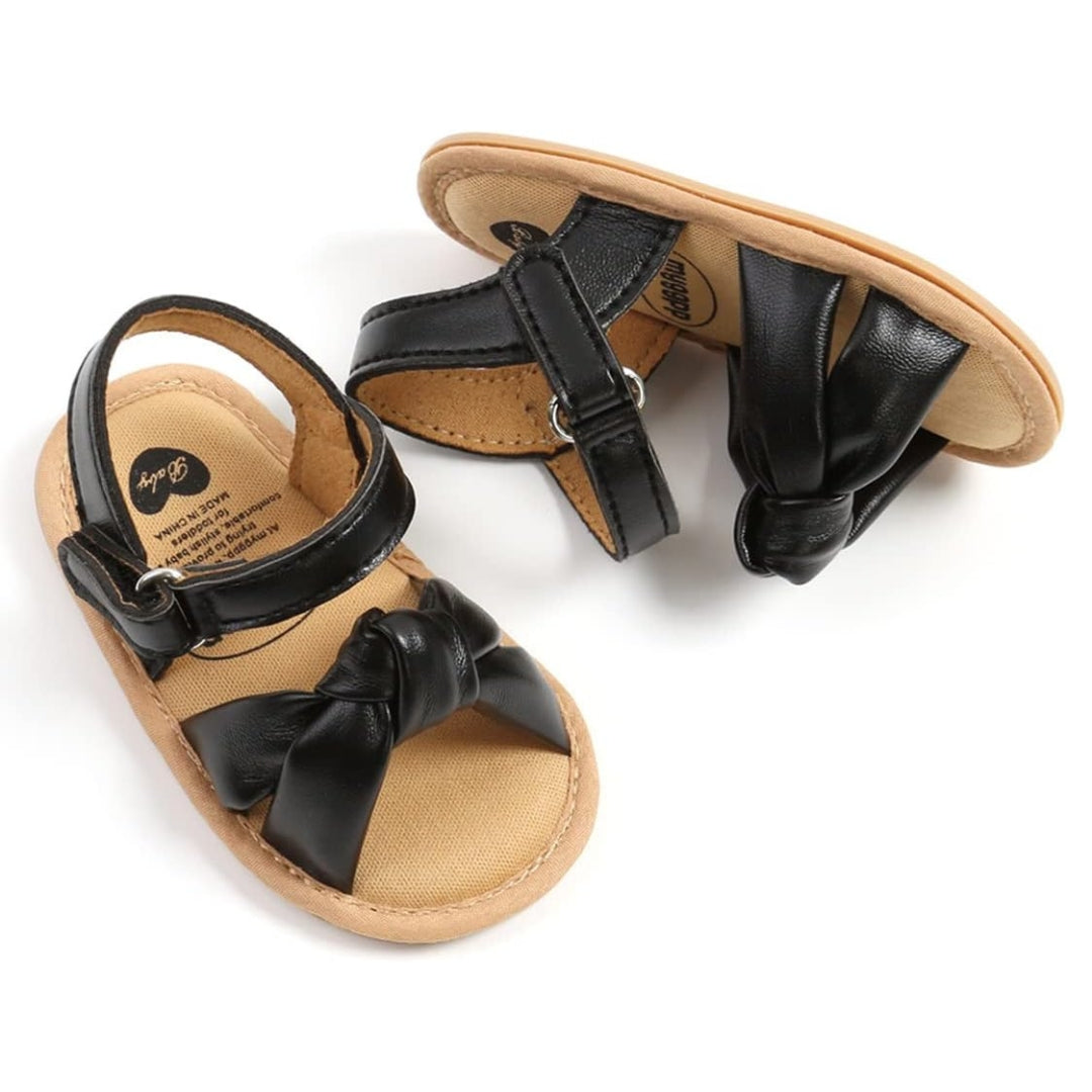 Sandalias Moño de Cuero Negro